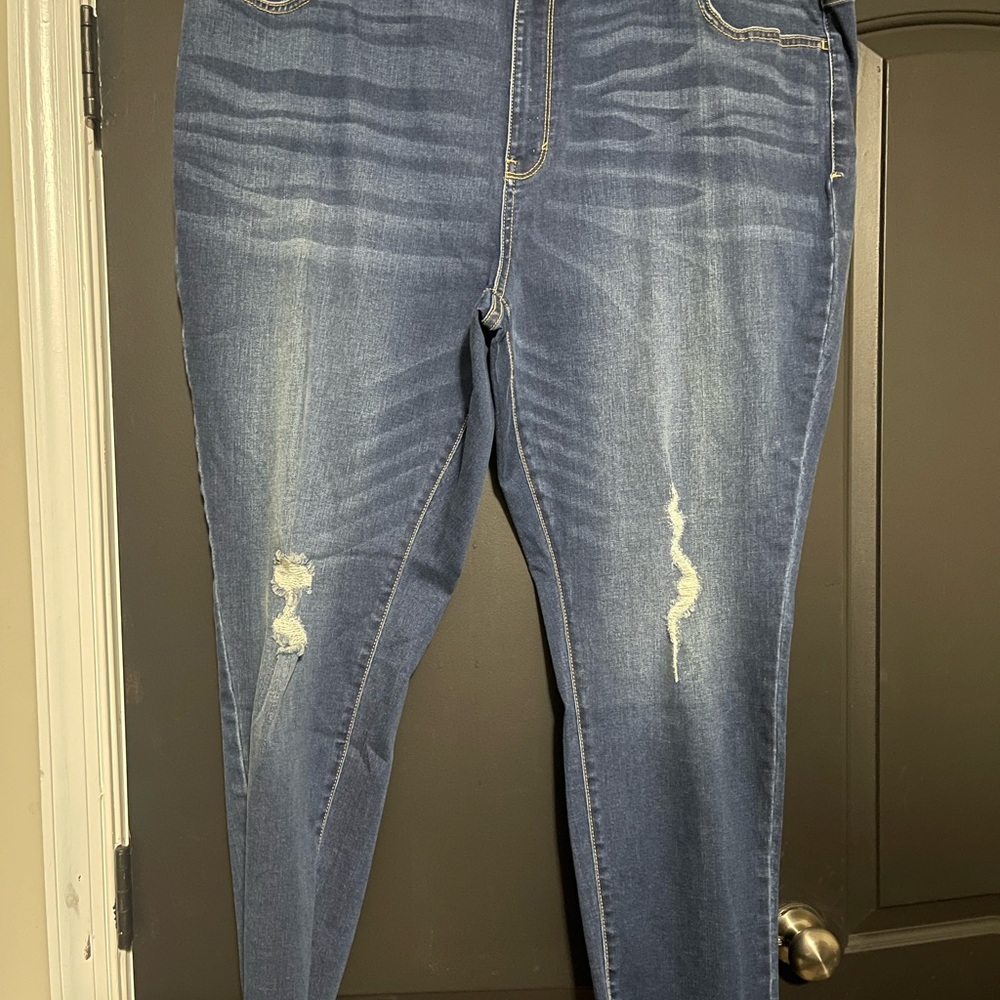 a.n.a Blue Distressed Skinny Jeans